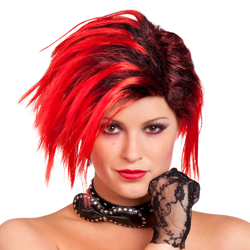 PERRUQUE SCARLETT PUNK (Bicolore rouge et noire)