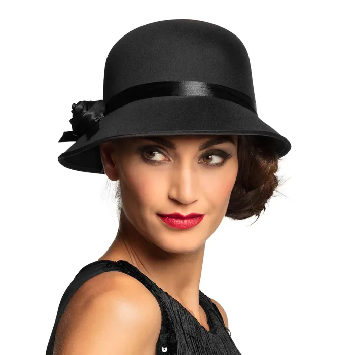 CHAPEAU LADY CHARLESTON (Chapeau noir + noeud)