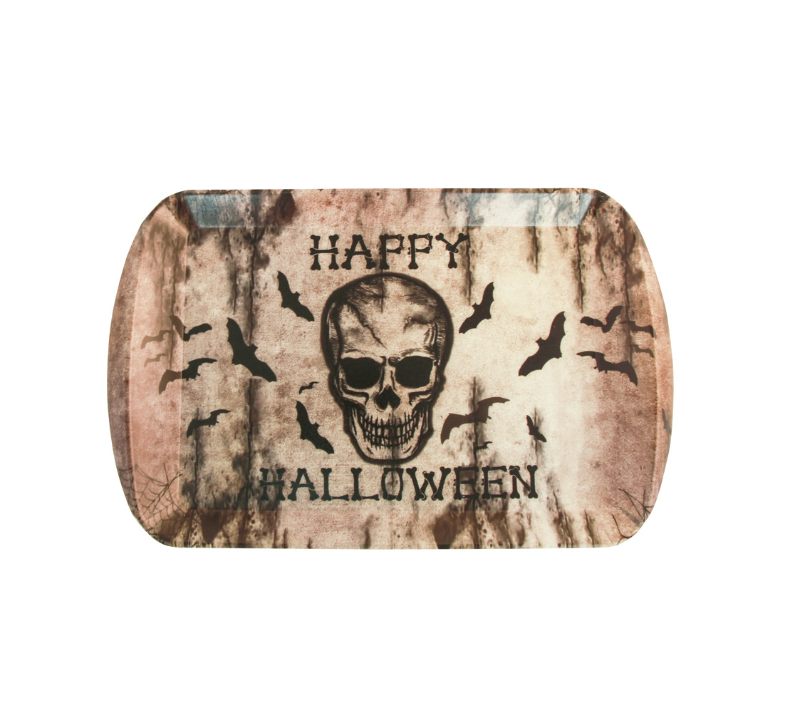 PLATEAU TÊTE DE MORT (Motif Happy Halloween) Rectangulaire 38 x 23 cm – Image 1