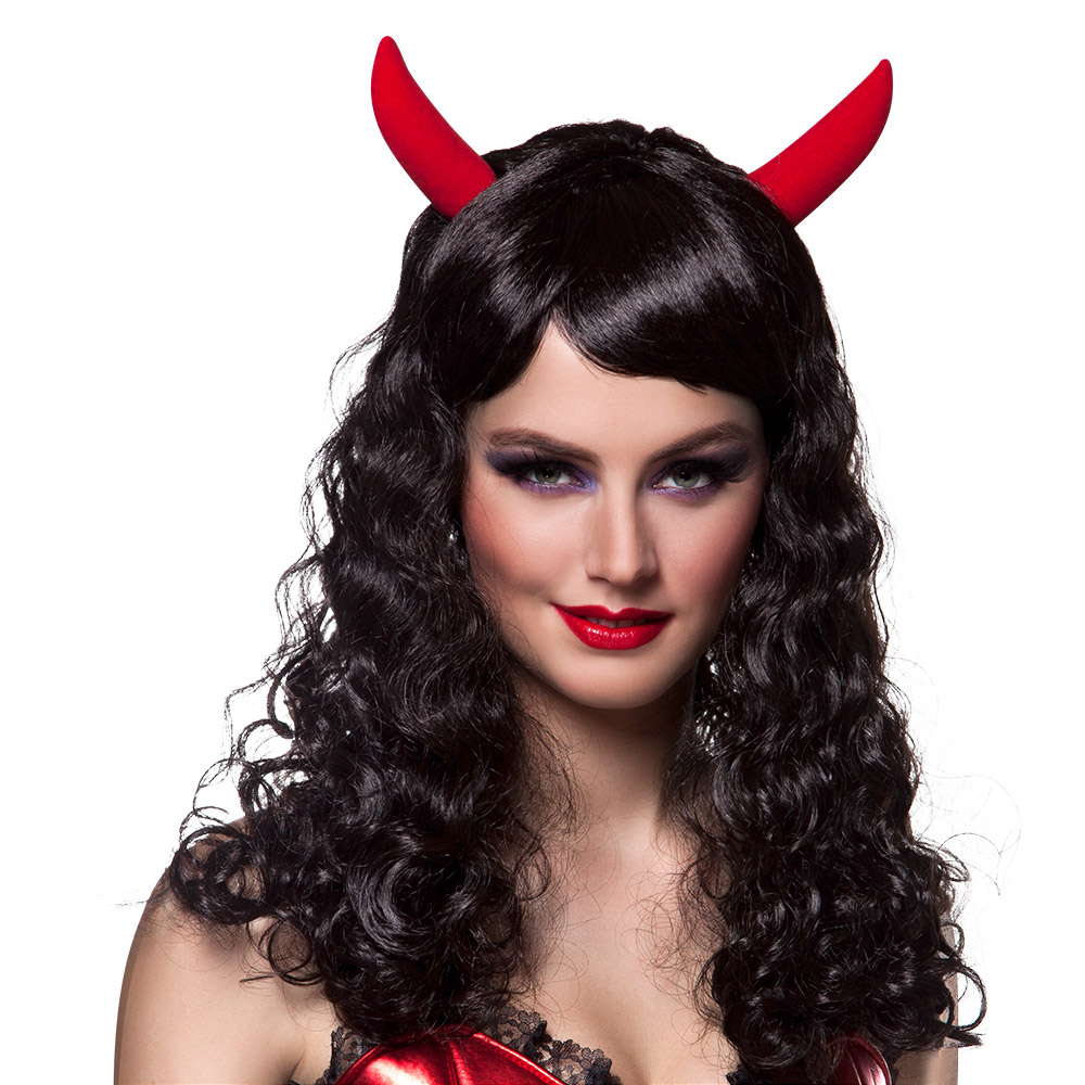 PERRUQUE DE DIABLESSE (Longue et noire avec cornes)
