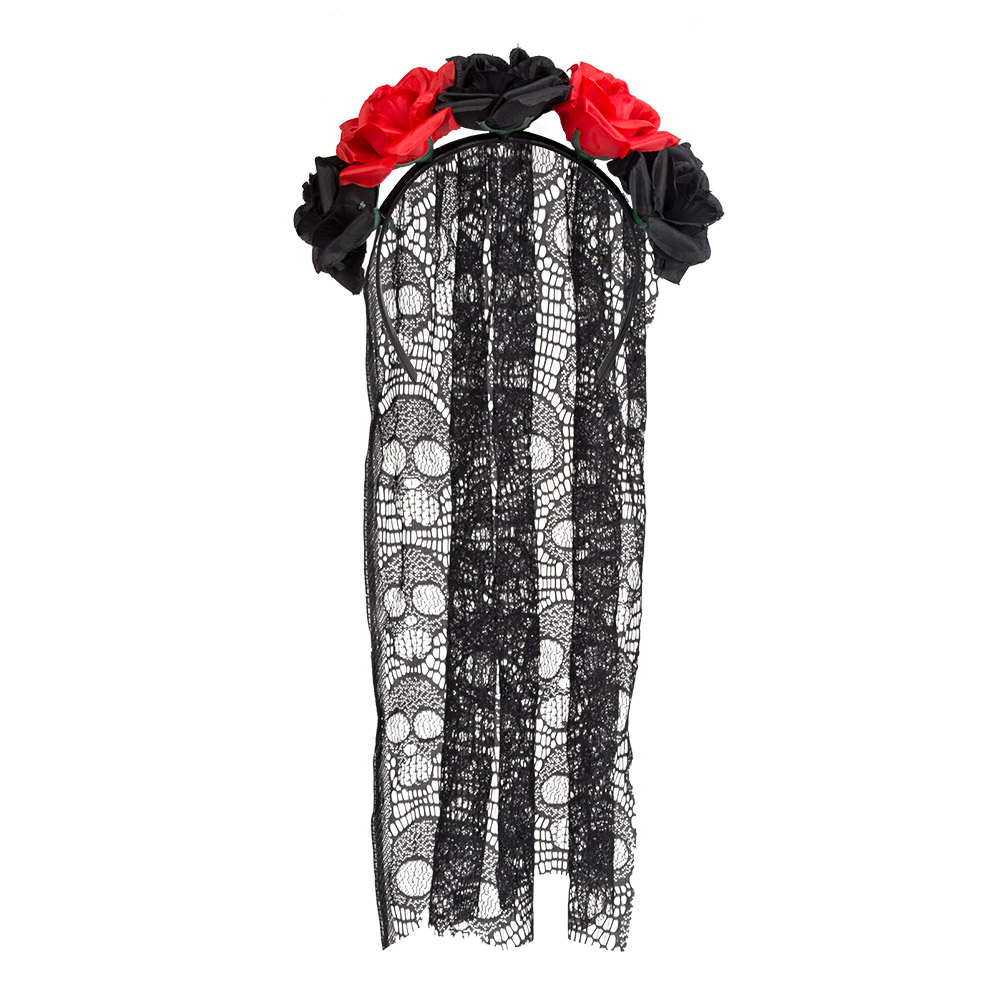 SERRE TÊTE JOUR DES MORTS (Voile noir avec des fleurs) Dia de los muertos