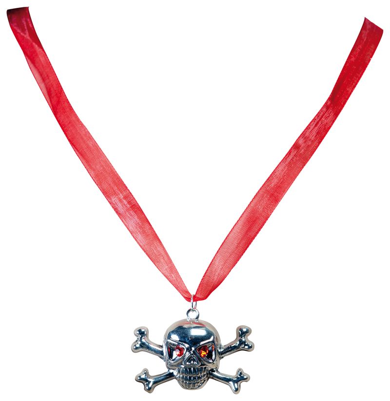 COLLIER TÊTE DE MORT (Ruban rouge et crane)