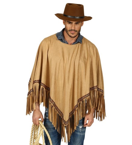 PONCHO DAIM MARRON (Indiens, hippies, seventies) Taille unique - Démo vidéo