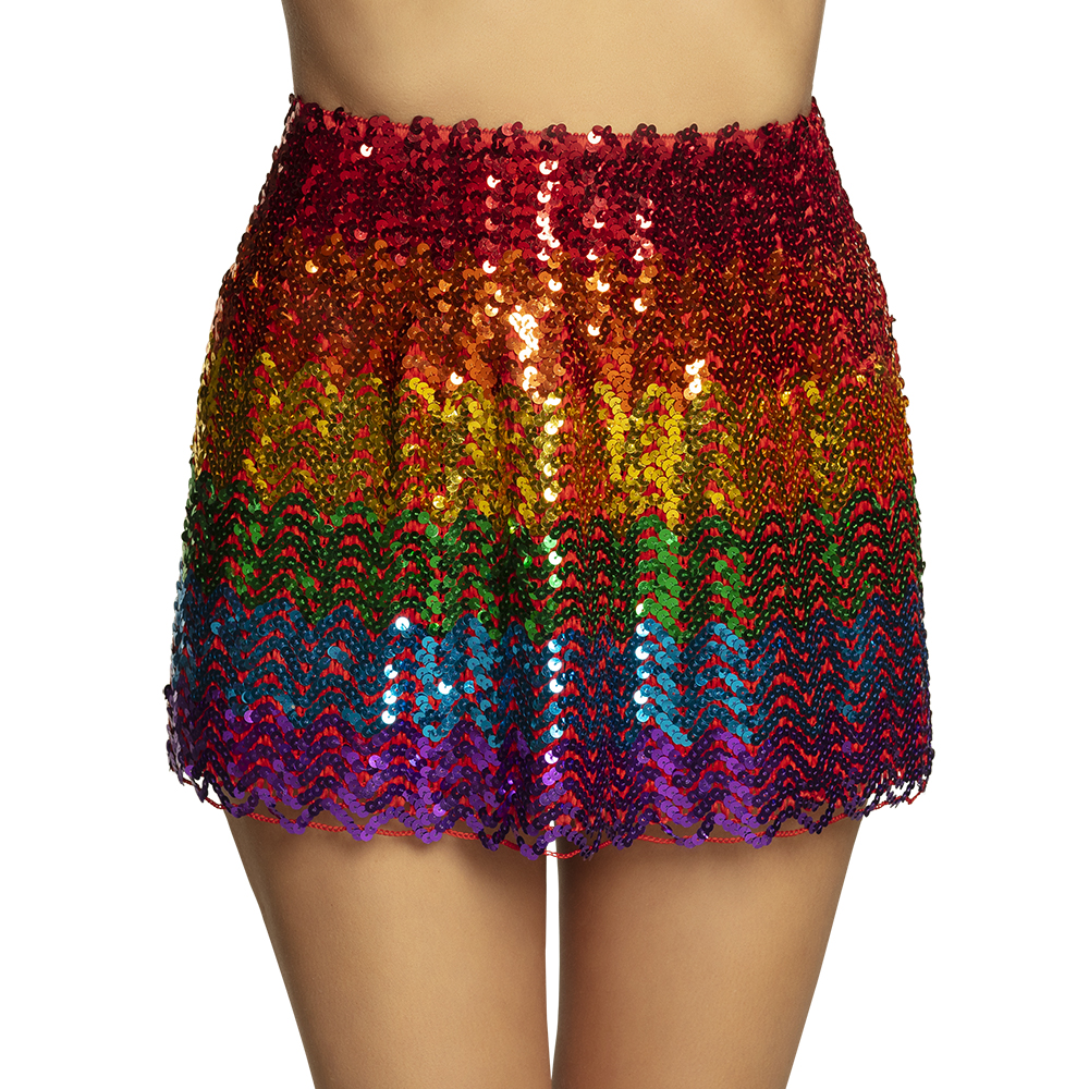 MINI JUPE DISCO ARC EN CIEL (Taille M - Sequins et stretch)