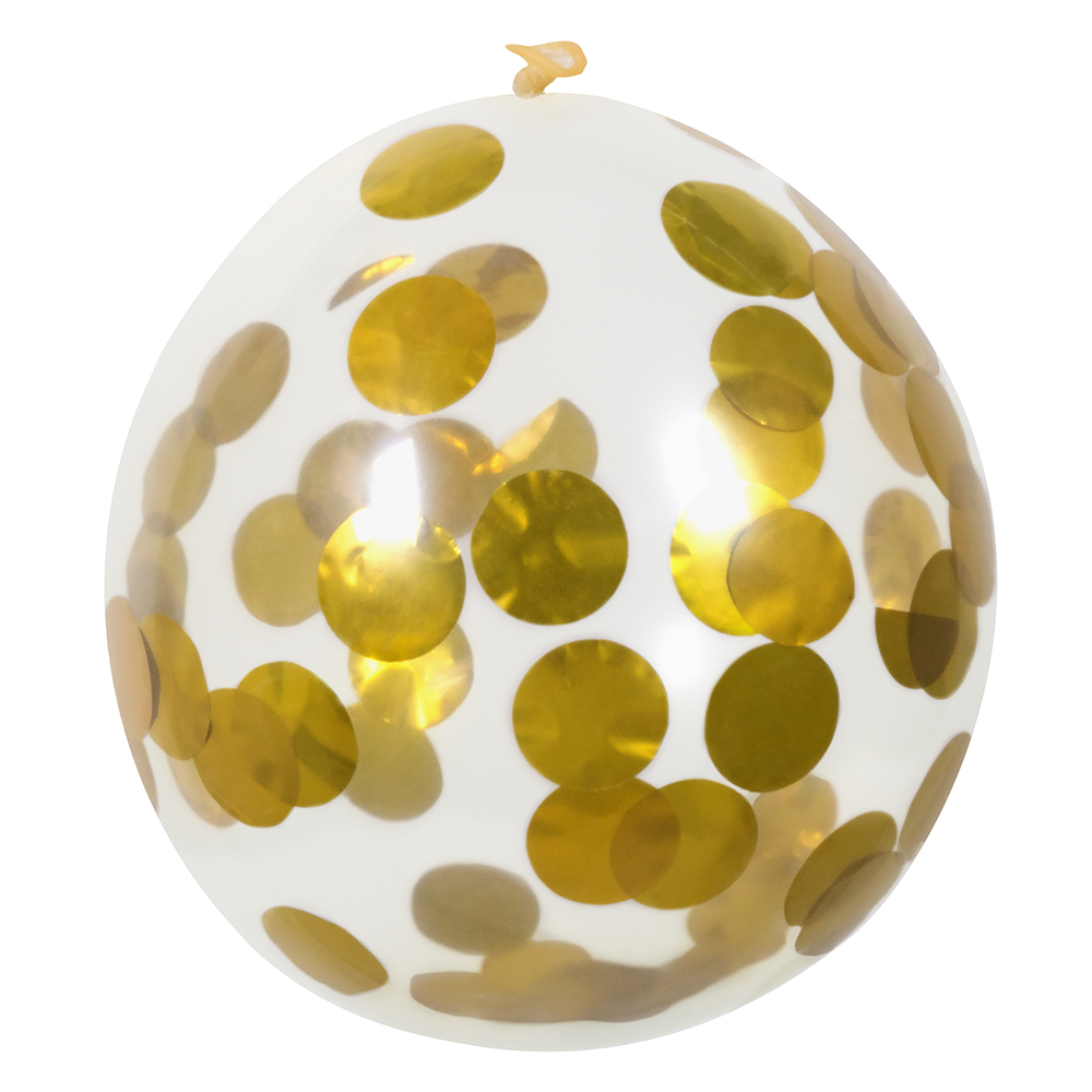 BALLON AVEC CONFETTIS (Confettis brillants et dorés) Sachet de 5 ballons 30 cm