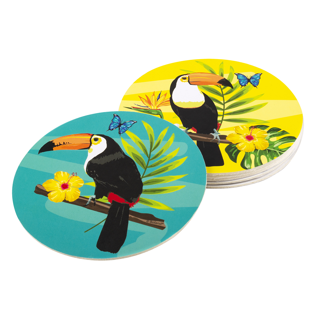 SET SOUS BOCKS TOUCAN (Pack 6 sous verres 10 cm)