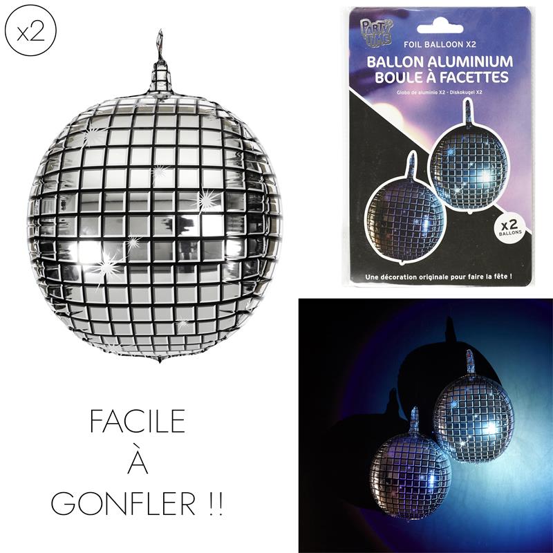 BALLONS DISCO MÉTALLISÉS 2 PIECES (Boule à facettes 55 cm)