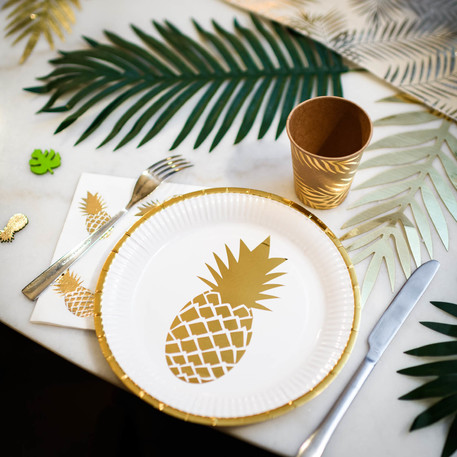 ASSIETTE THÈME ANANAS (Pack de 8 assiettes 23 cm)