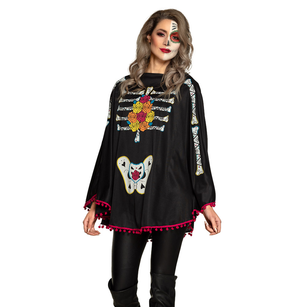 PONCHO JOUR DES MORTS (Modèle Dia de los muertos) Taille unique femme