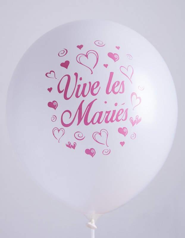 BALLONS VIVE LES MARIÉS (Diamètre 30 cm - 3 Coloris) Sachet de 100 ballons