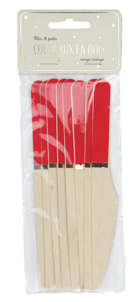 COUTEAUX ROUGE ET OR (Pack 8 couteaux en bois)