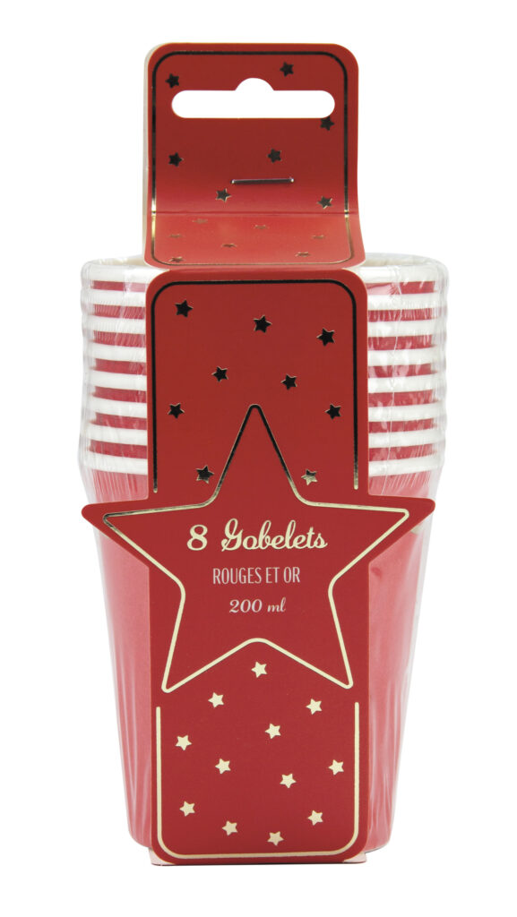 GOBELETS ROUGE ET OR (Pack 8 gobelets 200 ml)