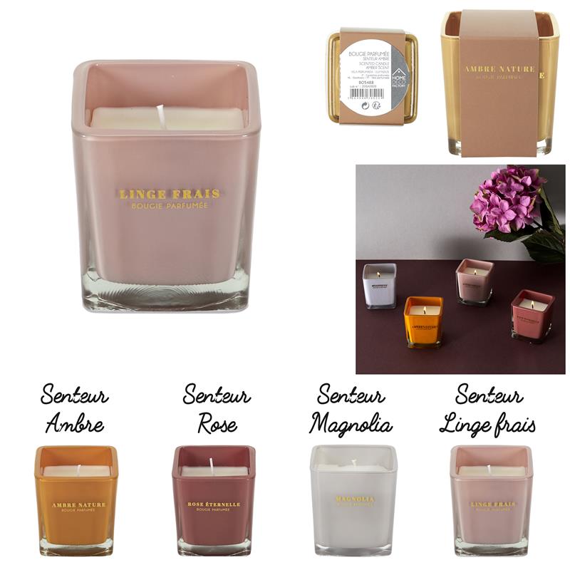 BOUGIE PARFUMÉE CARRÉE (Pack promo - 24 pièces) Assortiment 4 senteurs