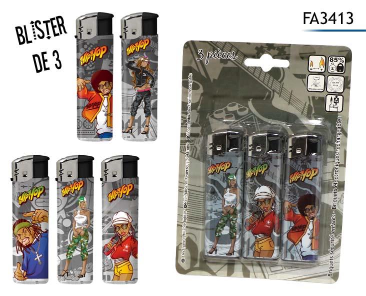 BRIQUET ELECTRO HIP HOP (Blister de 3 briquets)