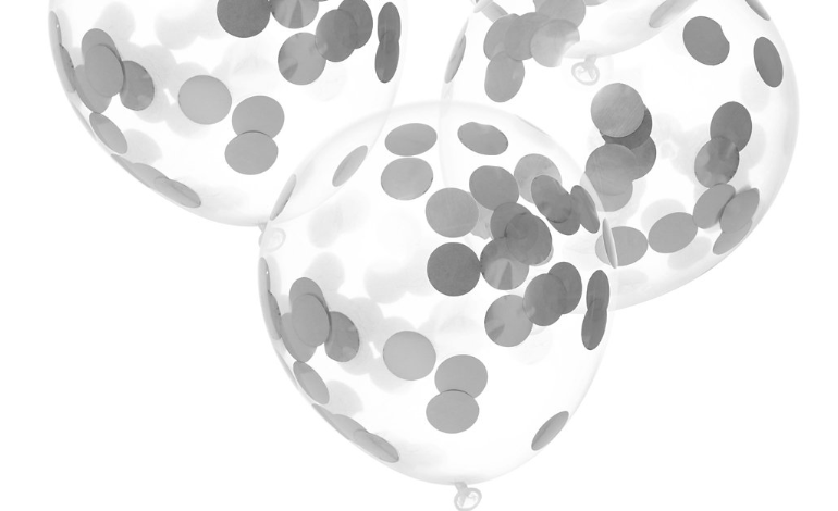 BALLONS AVEC CONFETTIS (Confettis argent & brillants) Sachet de 6 ballons 30 cm