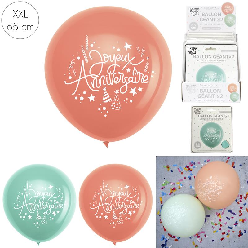 BALLON ANNIVERSAIRE XXL (Taille 65 cm - 2 coloris) Joyeux Anniversaire