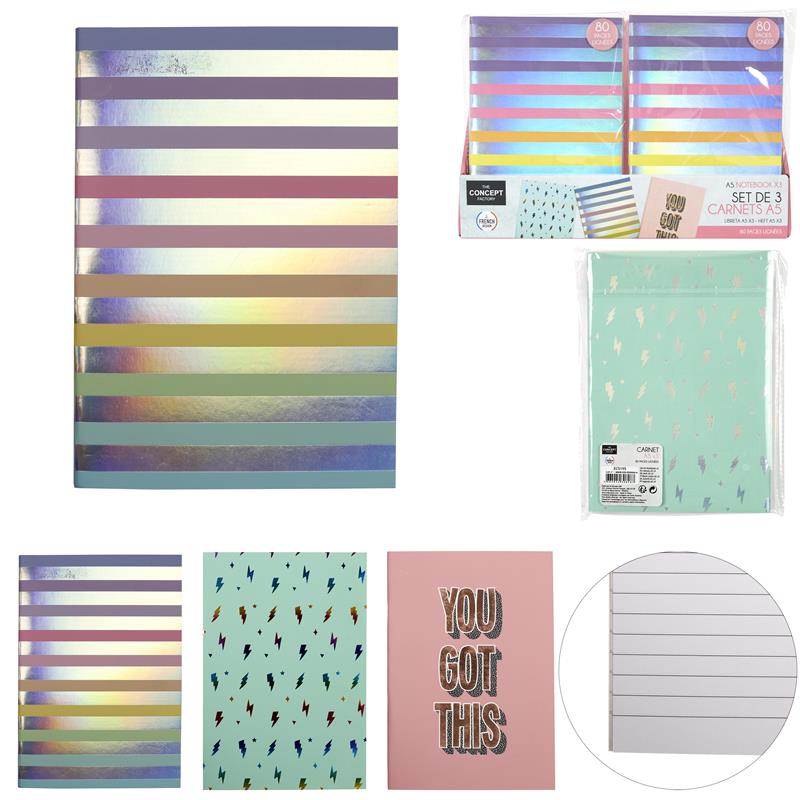 PACK DE 3 CARNETS A5 (Dimension 20.5 x 14.5 cm)