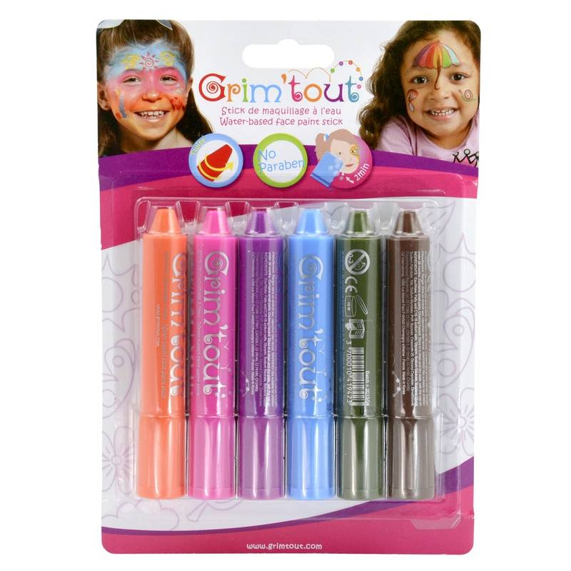 STICKS MAQUILLAGE ENFANT (6 sticks couleurs arc en ciel) Maquillage à l'eau - Grim Tout