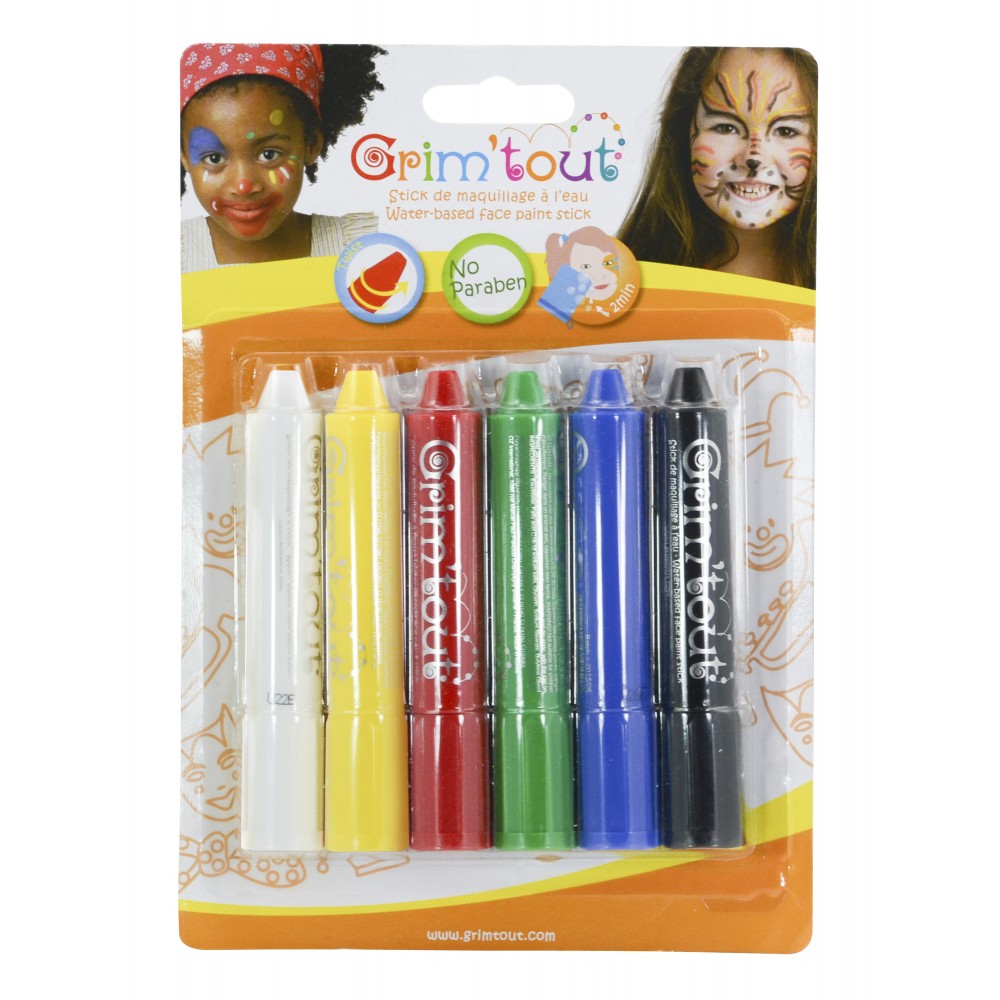 STICKS MAQUILLAGE ENFANT (6 sticks couleurs standard) Maquillage à l'eau - Grim Tout