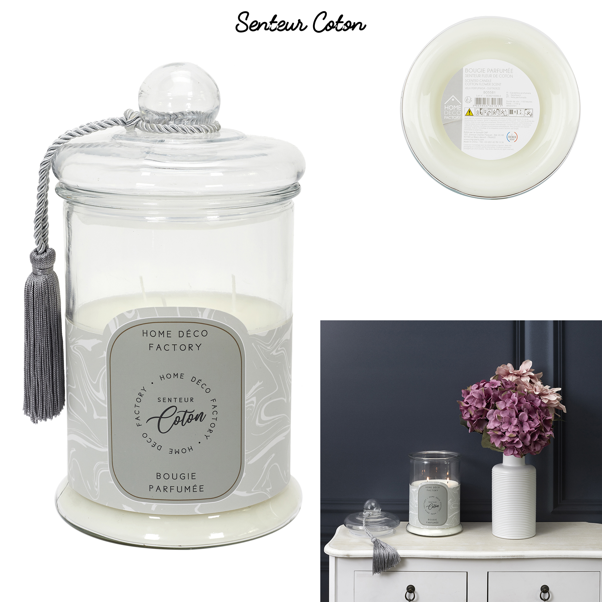 BOUGIE PARFUMÉE COTON (Bonbonnière - H 29 cm) – Image 1