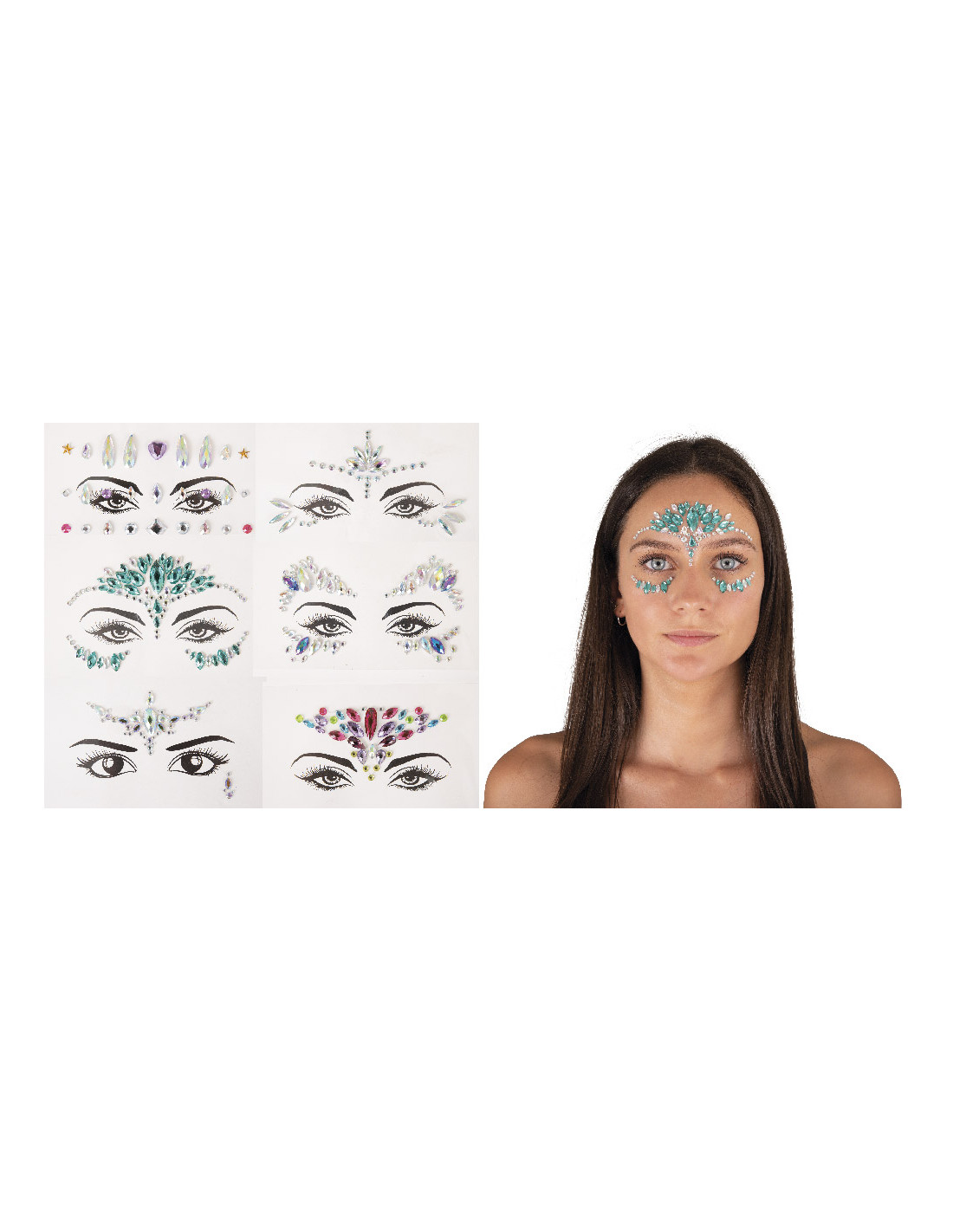 BIJOUX STRASS VISAGE (Pack 12 pièces pour visage) 6 modèles assortis – Image 1