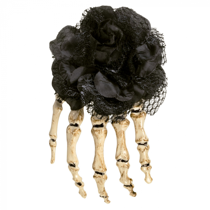 BROCHE FEMME GOTHIQUE (Main squelette - rose noire)