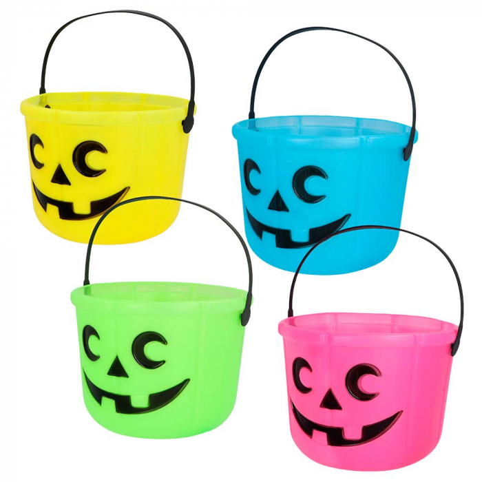 POTS A BONBONS FLUOS (Pack 12 seaux citrouilles) Taille 14 x 18 cm