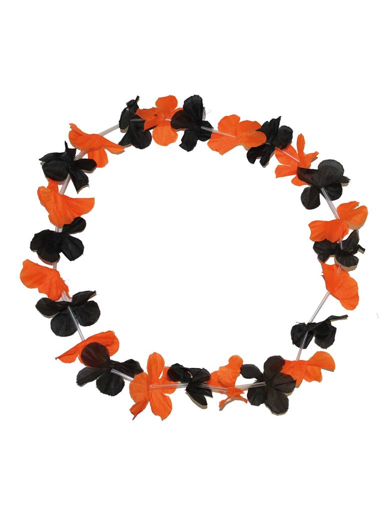 COLLIER FLEURI HALLOWEEN (Fleurs noires et oranges)