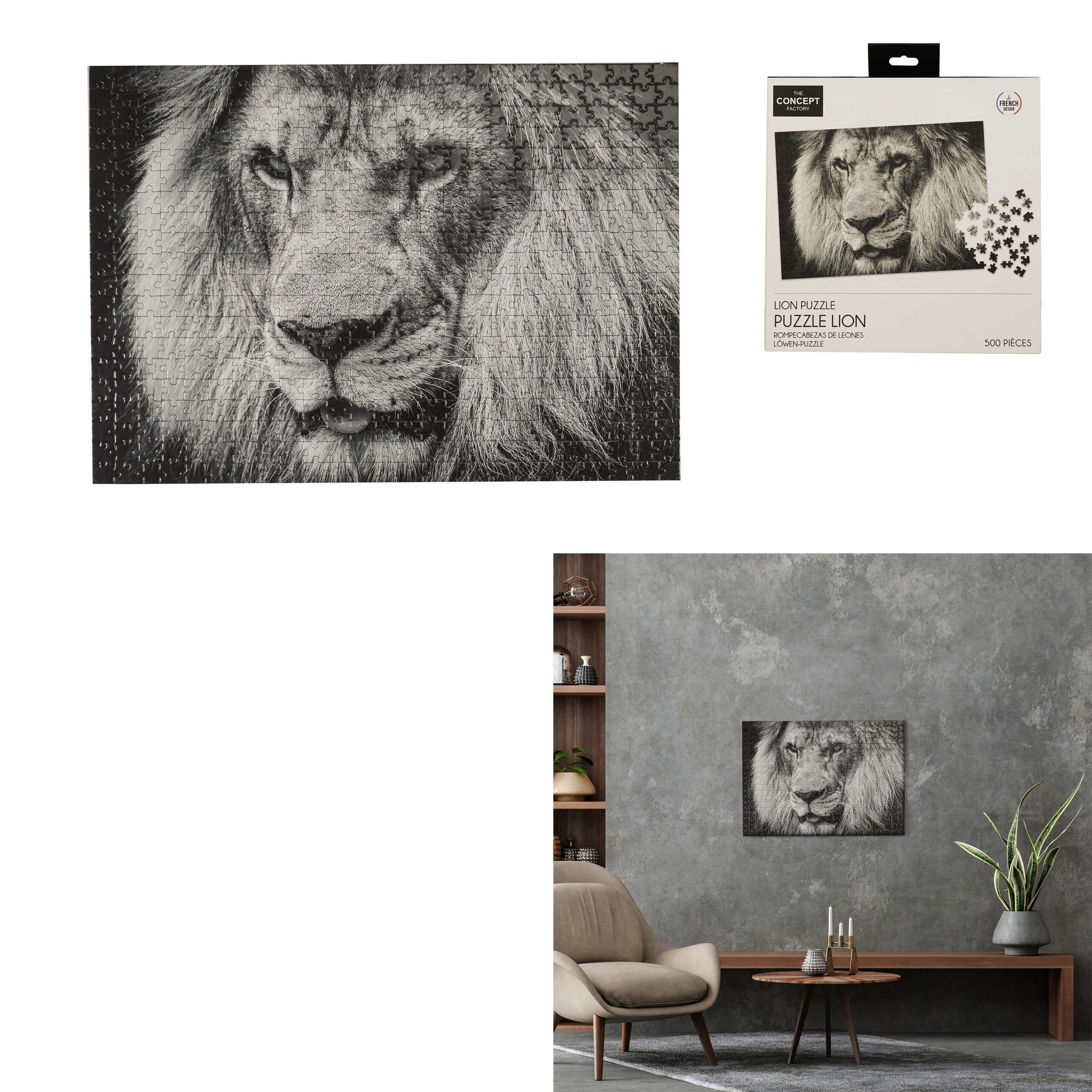 PUZZLE PORTRAIT DE LION (Pack 12 puzzles 500 pièces) – Image 1
