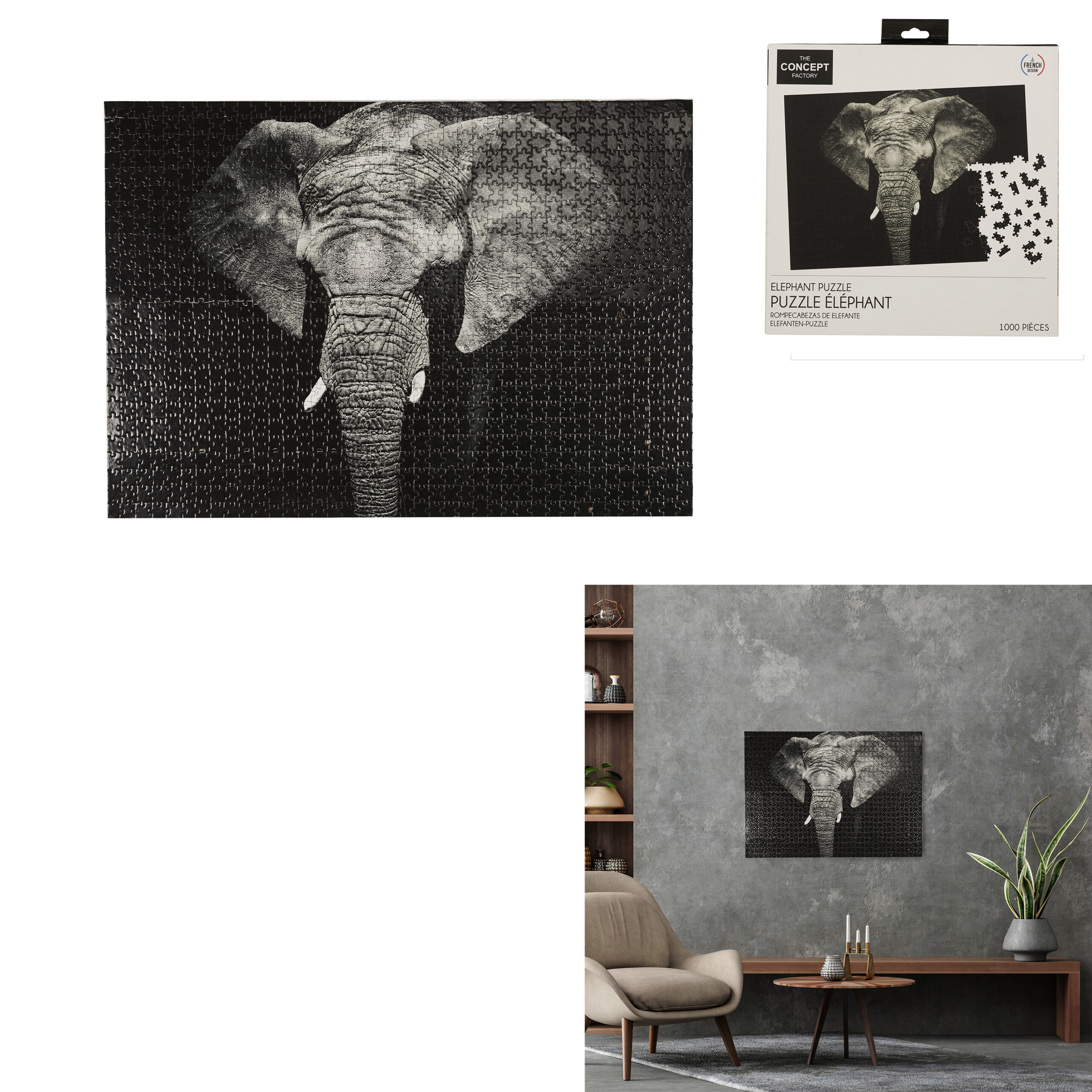 PUZZLE PORTRAIT ÉLEPHANT (12 puzzles 1000 pièces) – Image 1