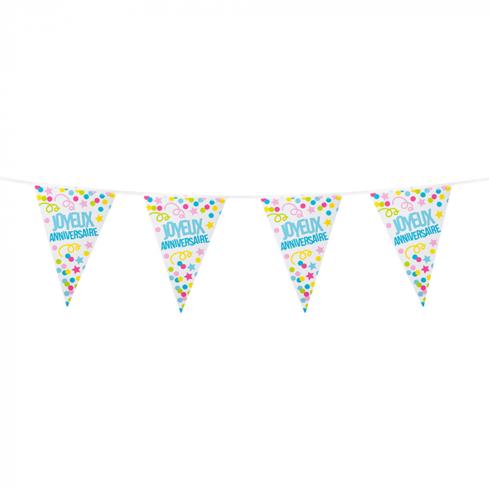 GUIRLANDE ANNIVERSAIRE (Fanions Joyeux anniversaire) Longueur 6 mètres