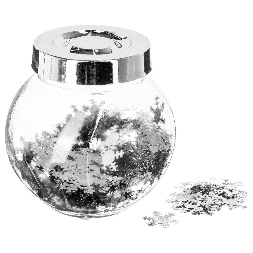 BOCAL CONFETTIS DE TABLE (3 modèles couleur argent)