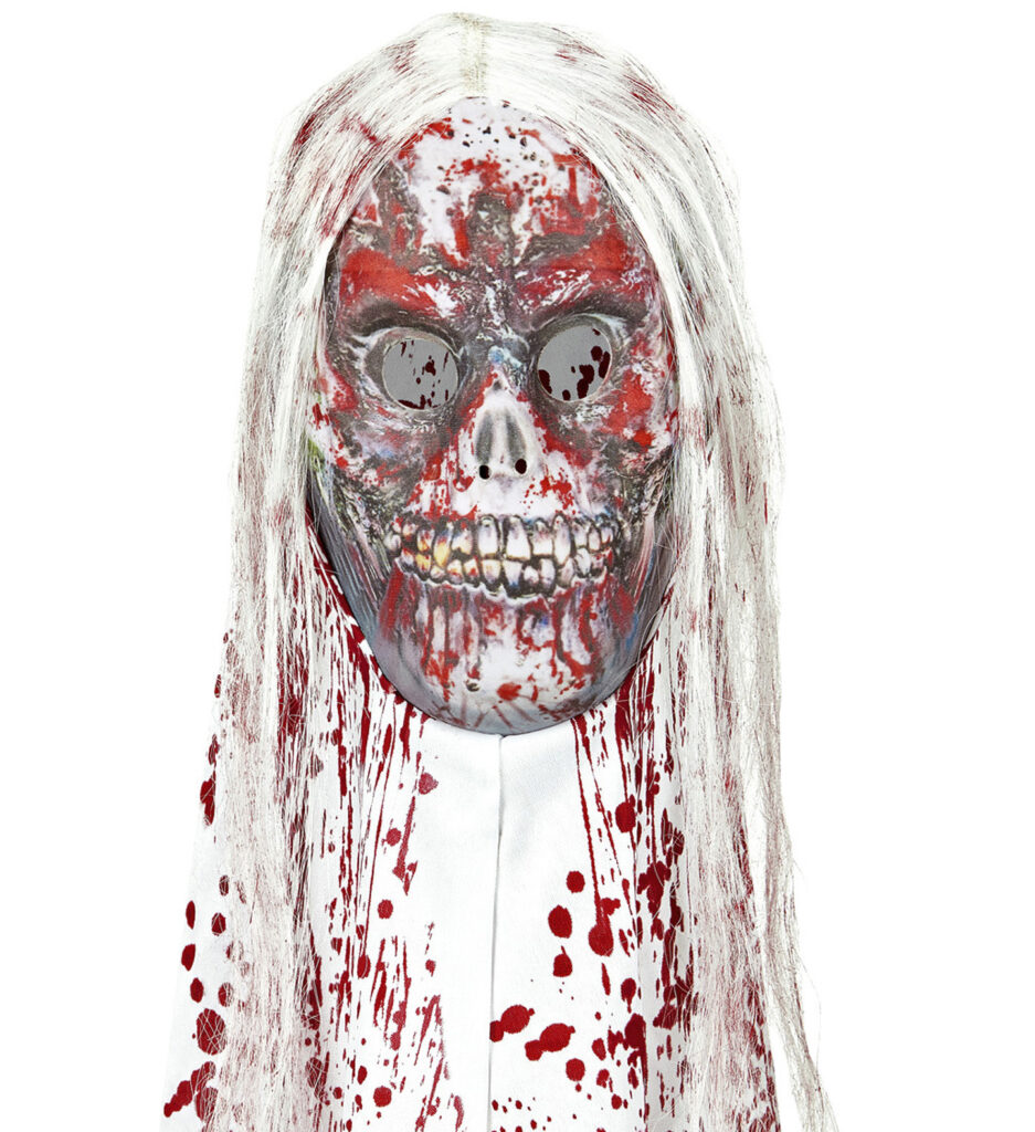 MASQUE SQUELETTE ZOMBIE (avec cheveux et faux sang)