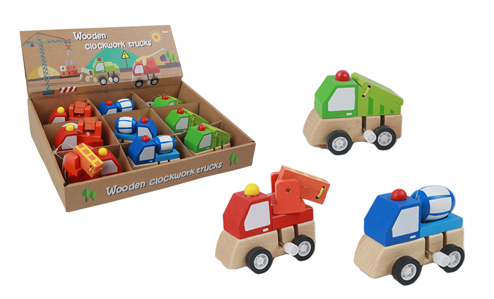 PETIT CAMION EN BOIS (Coffret 9 pièces 7 x 7 cm) Camions à remontoir