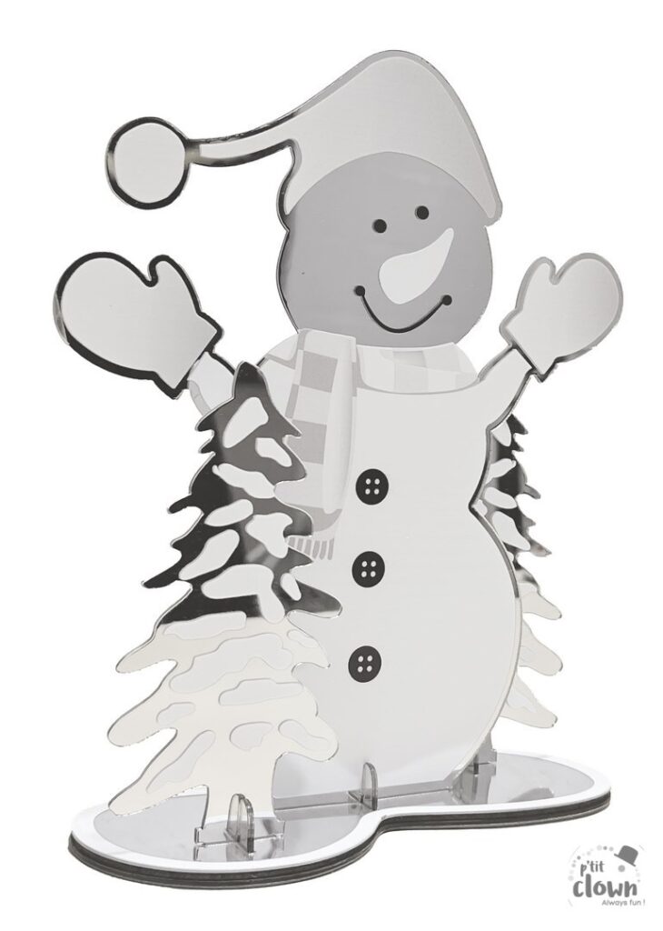 CENTRE DE TABLE DE NOEL (Bonhomme de neige 20 cm) Blanc et noir - Effet miroir