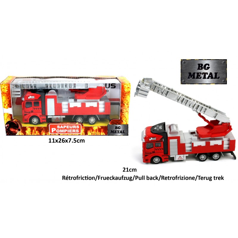 BOITE CAMION DE POMPIER (Rétro friction métal 21 cm)