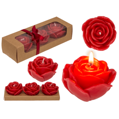 BOUGIES ROSES ROUGES (Set de 3 bougies)