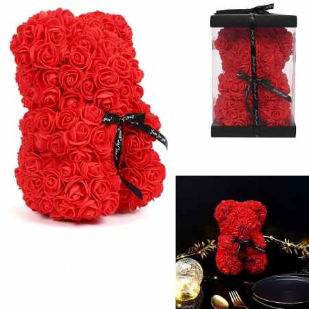 OURS EN PÉTALES DE ROSES (Dimension 25 x16 x16 cm)