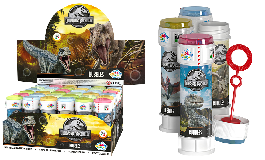 BULLES A SAVON EN TUBE (Thème de Jurassic World) Pack 36 pièces 60 ml