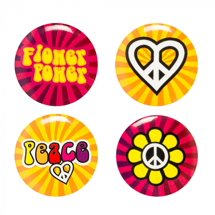 BADGES PEACE AND LOVE (Pack 4 badges hippies)