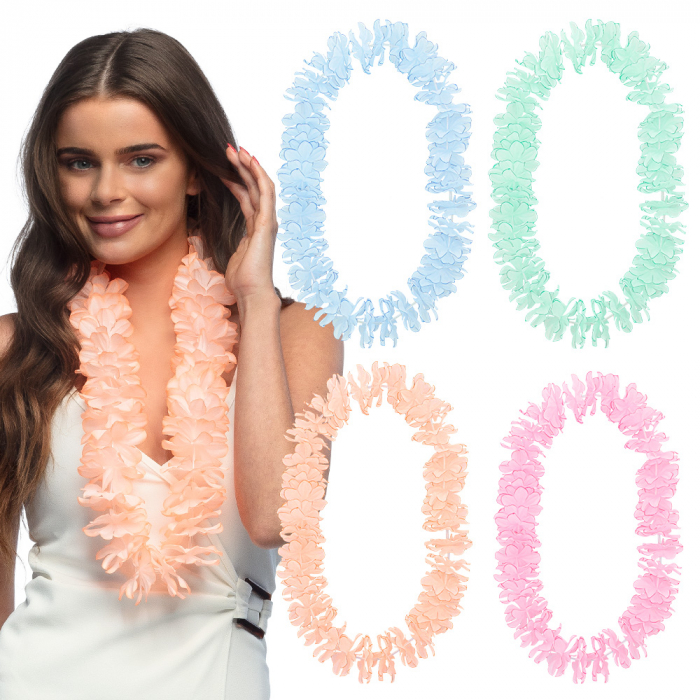 COLLIER DE FLEURS PASTEL (Pack 24 colliers - 4 coloris) Version de luxe