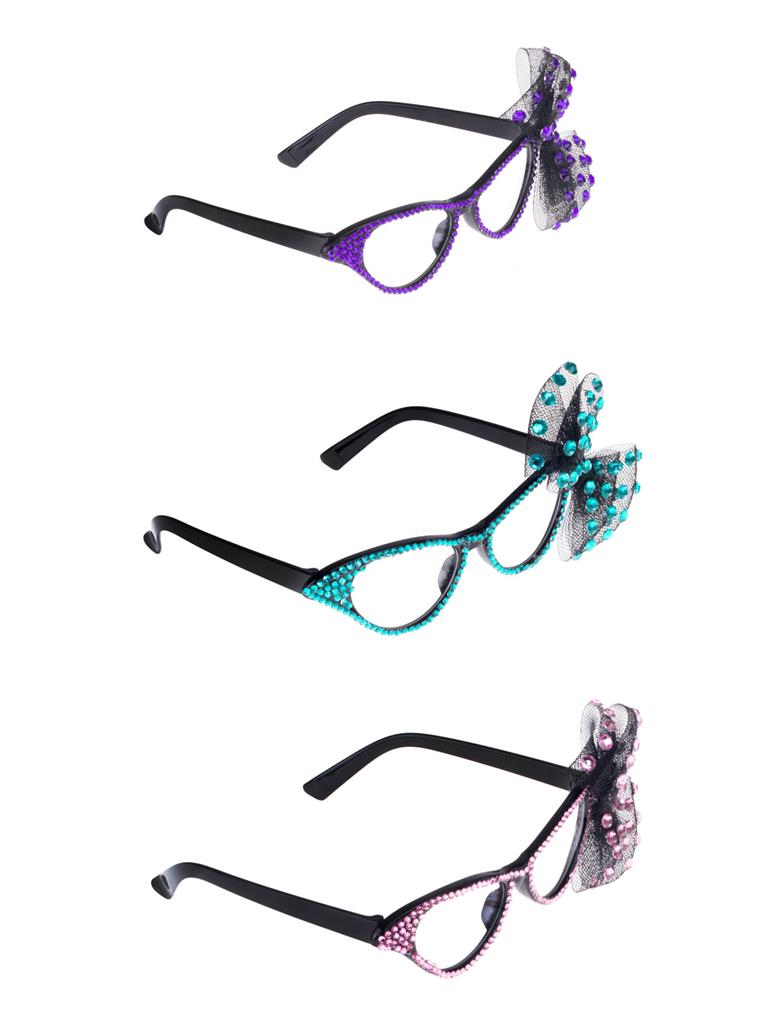 LUNETTES STRASS + NOEUD (Lunettes disco - 3 coloris)