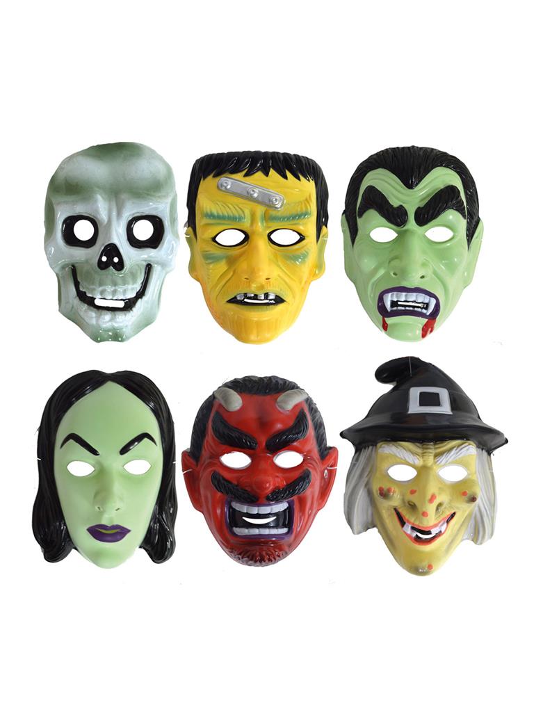 PACK MASQUES HALLOWEEN (24 masques en plastique) Assortiment 6 modèles