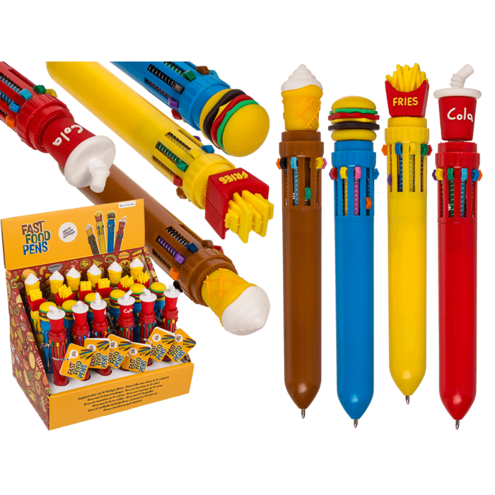 STYLO BILLE 10 COULEURS (Thème Fast Food - 16 cm)