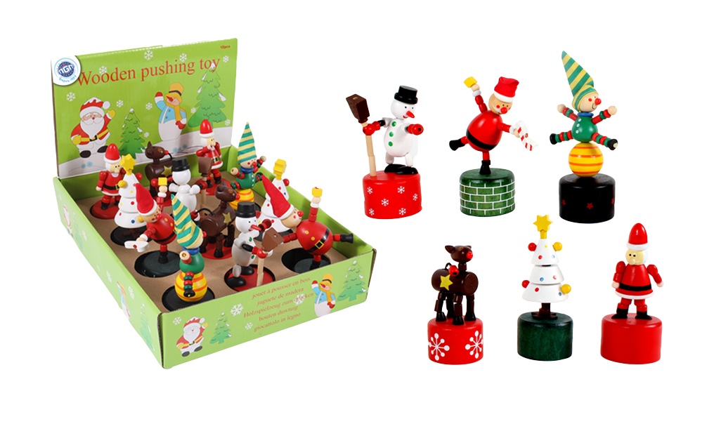 MARIONNETTES POUSSOIR (12 Marionnettes en bois) Thème de noël - 12 cm