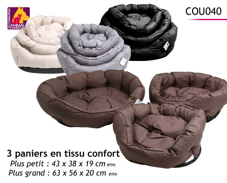 PACK 3 PANIERS POUR CHIEN (Paniers en tissu confort) Tailles entre 43 et 65 cm