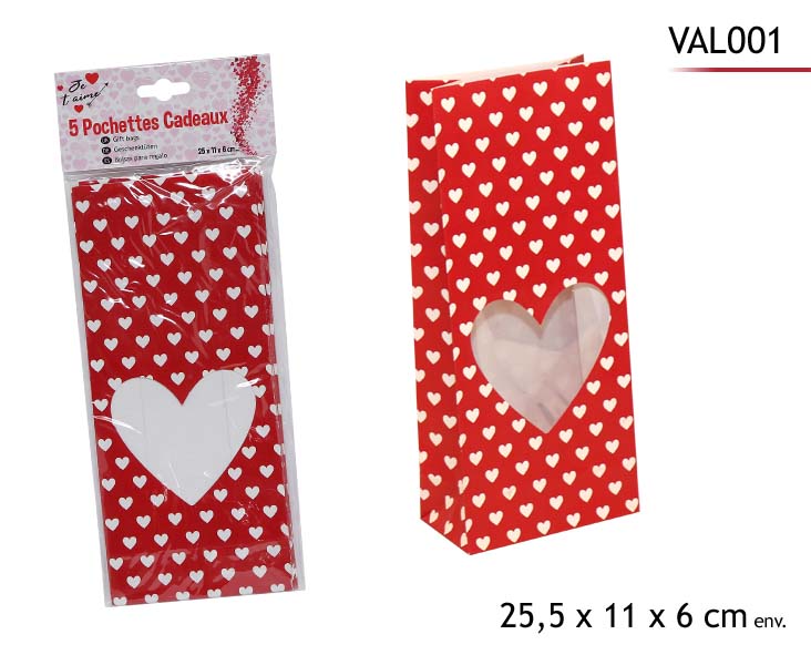 POCHETTES CADEAUX LOVE (Pack 5 pochettes love) Dimension 25 x 11 x 6 cm