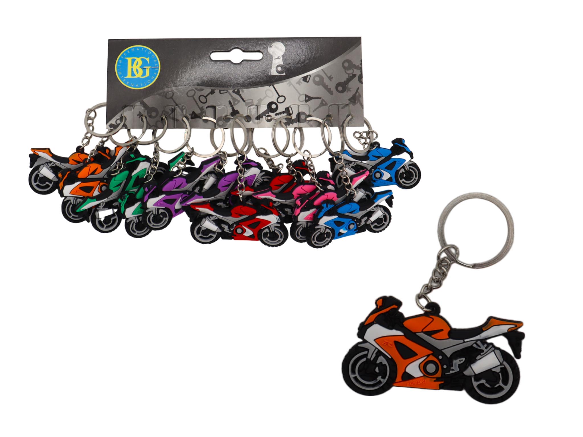 PORTE CLÉ MOTO COURSE (Pack 12 pièces - 6.5 cm) – Image 1