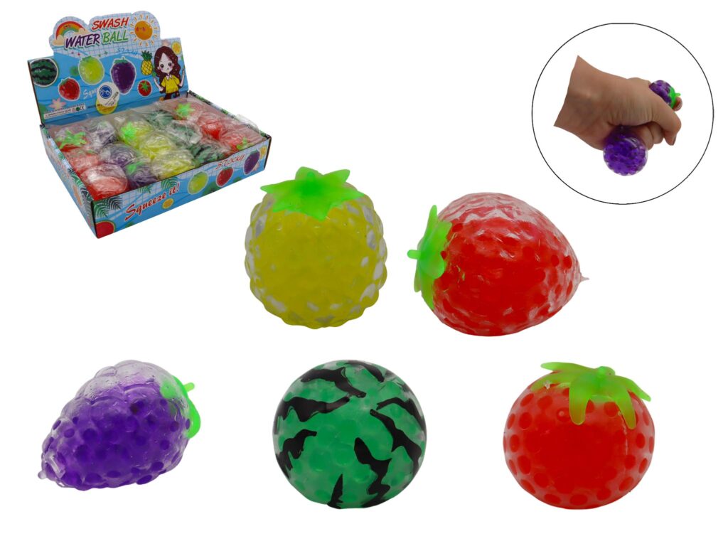 BALLES ANTI STRESS FRUITS (Présentoir 20 pièces - 7 cm)