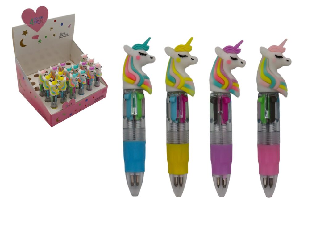 STYLO BILLE 4 COULEURS (Thème licorne - 10 cm)